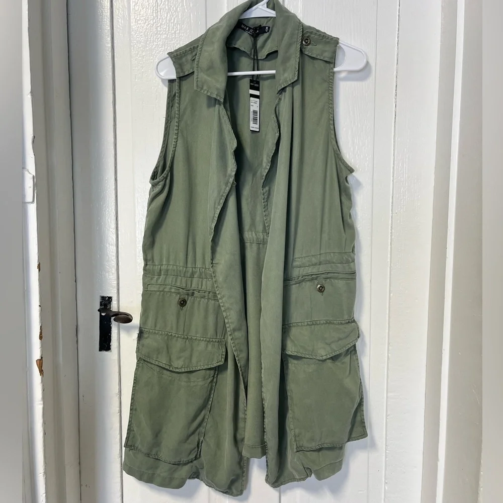NWT Max Jeans green sleeves tencel cargo style vest size medium - Picture 2 of 9
